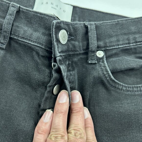 Sandro Paris Womens Jeans Size 31 Dark Wash Skinny Button Fly Black - Picture 8 of 16